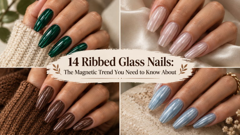 Collection of colorful ribbed glass nail designs with glossy raised textures