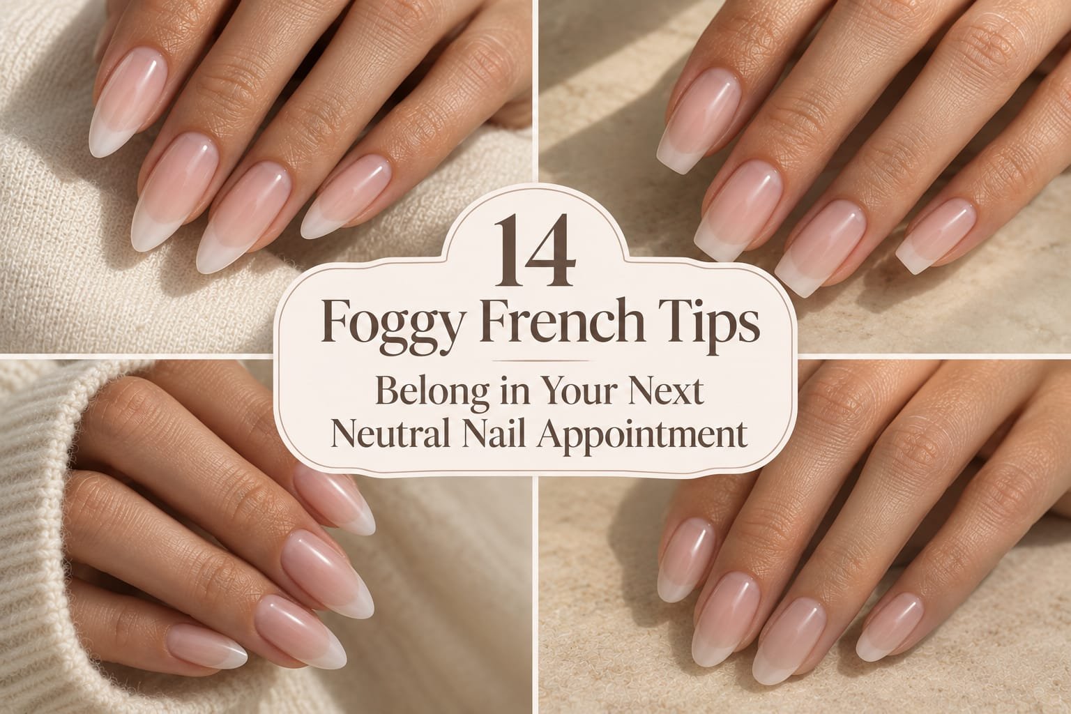 Medium almond foggy French nails with sheer blush base and diffused milky tips
