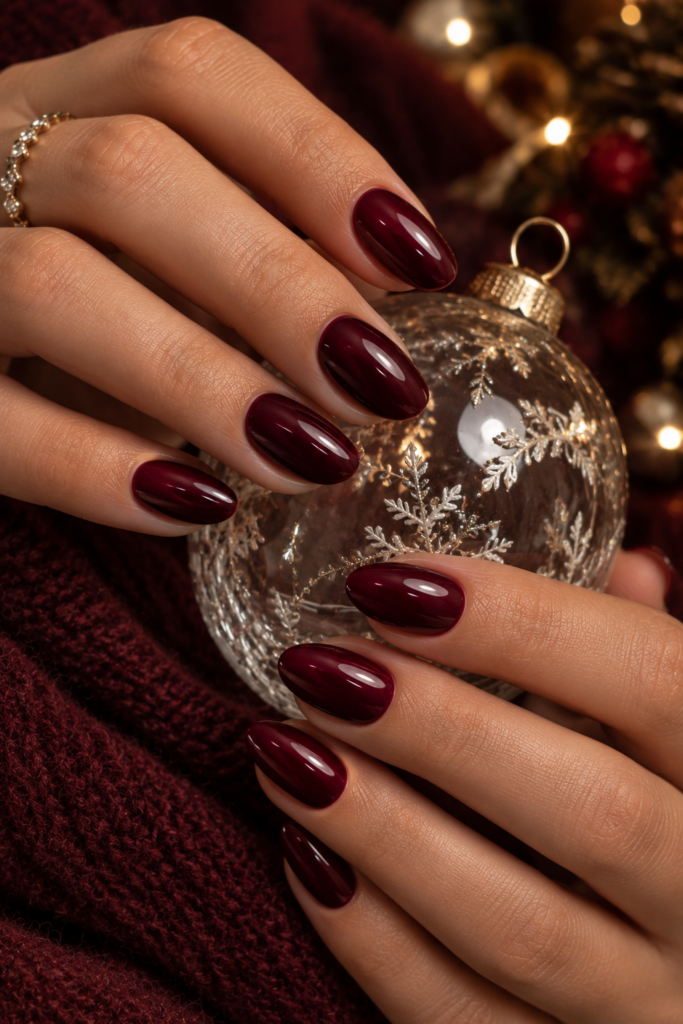 ### Image Prompt
Extreme close-up of beautifully manicured feminine hands with long almond nails featuring a warm soft nude base topped with a delicate champagne chrome sheen. The finish is smooth, reflective, and subtle rather than intensely metallic. Hands rest naturally on cream satin beside softly blurred winter candles. Realistic skin texture, professional salon-quality manicure, elegant hand positioning, soft Pinterest aesthetic lighting, sharp focus on the nails, softly blurred background, premium editorial beauty photography. Vertical composition, 2:3 aspect ratio, 1000 × 1500 pixels.
### Alt Text
Long almond nails with warm nude polish and soft champagne chrome shine.