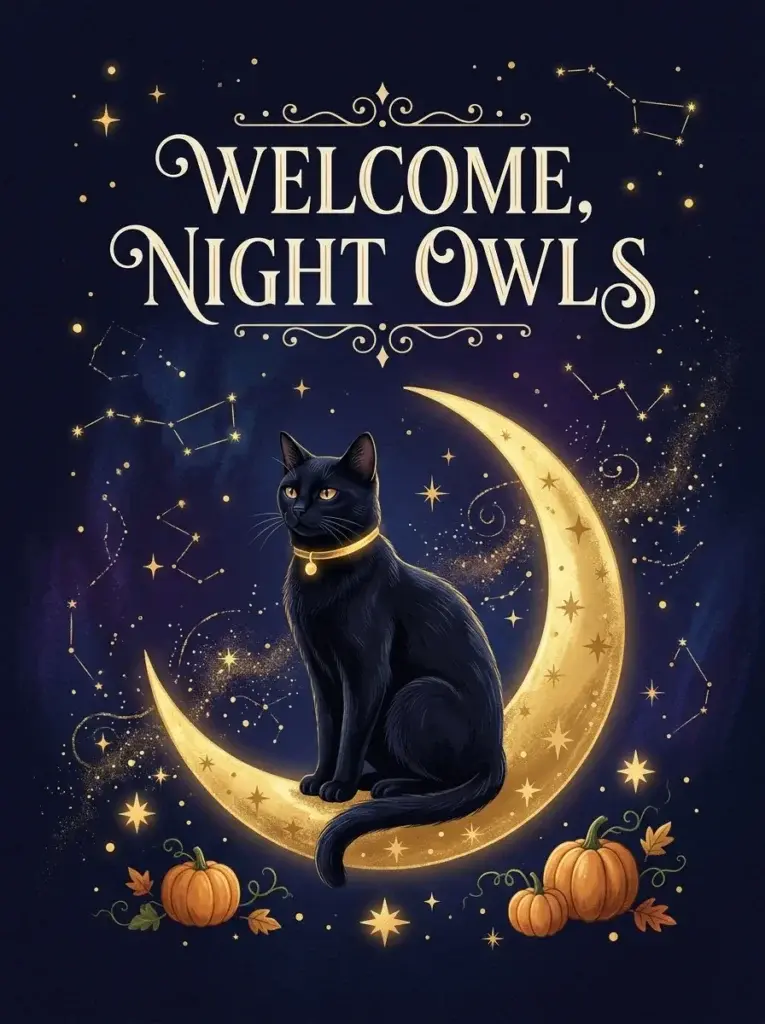 Black Cat and Crescent Moon Welcome