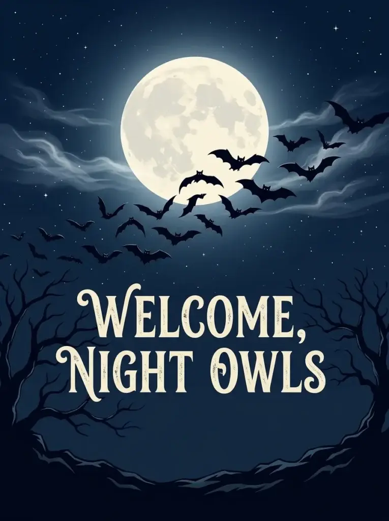 Moonlit Bats Welcome Sign