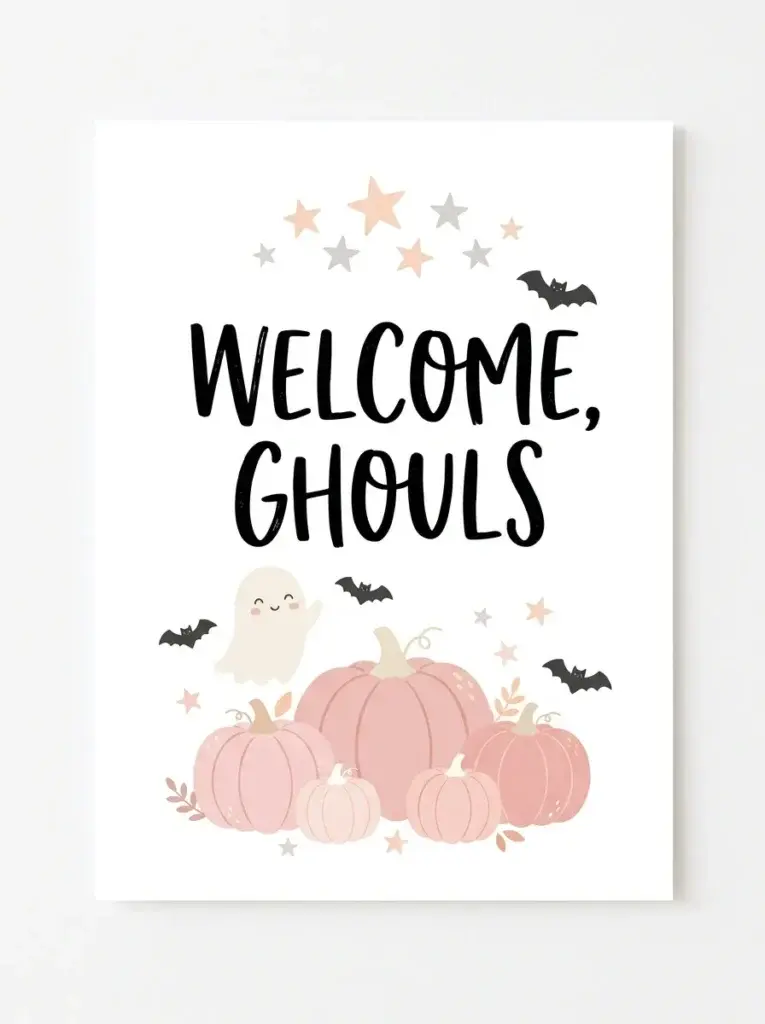 Pink and Pastel Halloween Welcome Sign