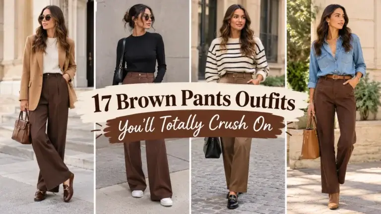 Stylish woman wearing chocolate-brown wide-leg pants, a cream sweater, a camel blazer, and brown loafers for a chic neutral outfit.